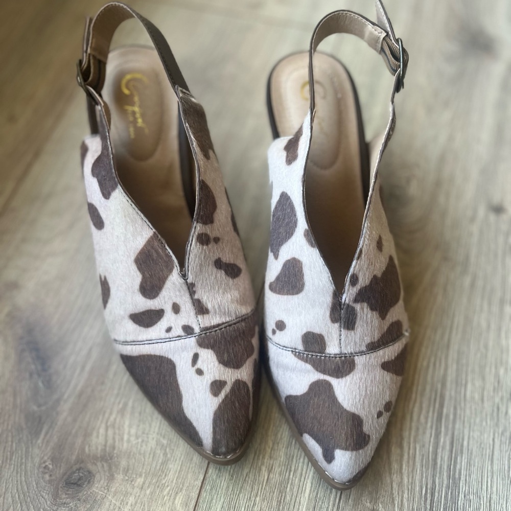 Cow Print Slingback Mules size 8 Western Cowgirl Rodeo Festival